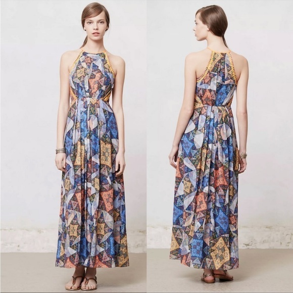 Anthropologie Ranna Gill Condesa Maxi Size M Geometric Studded Embroidered - Picture 2 of 16